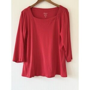 Chico's Red Pima Cotton Square Neck 3/4 Sleeve T-Shirt Sz 2 Casual Happy Spring